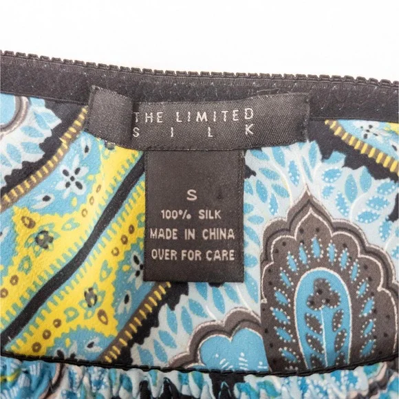 Silk Paisley Bias Midi Skirt Blue Yellow Y2K Slip Skirt The Limited Fairycore‎ S - Picture 4 of 9